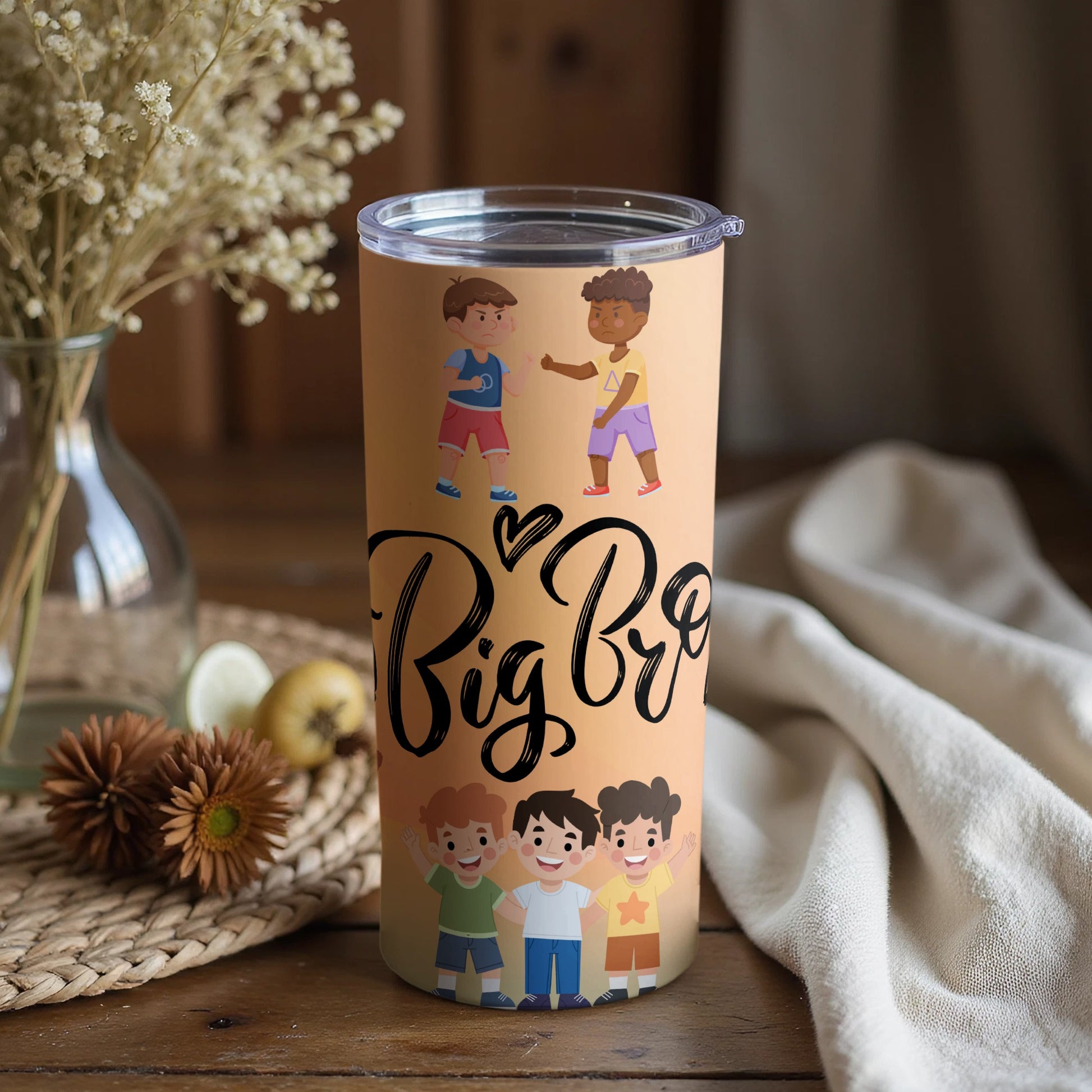 Big Bro Tumbler Featuring Cute Cartoon Characters