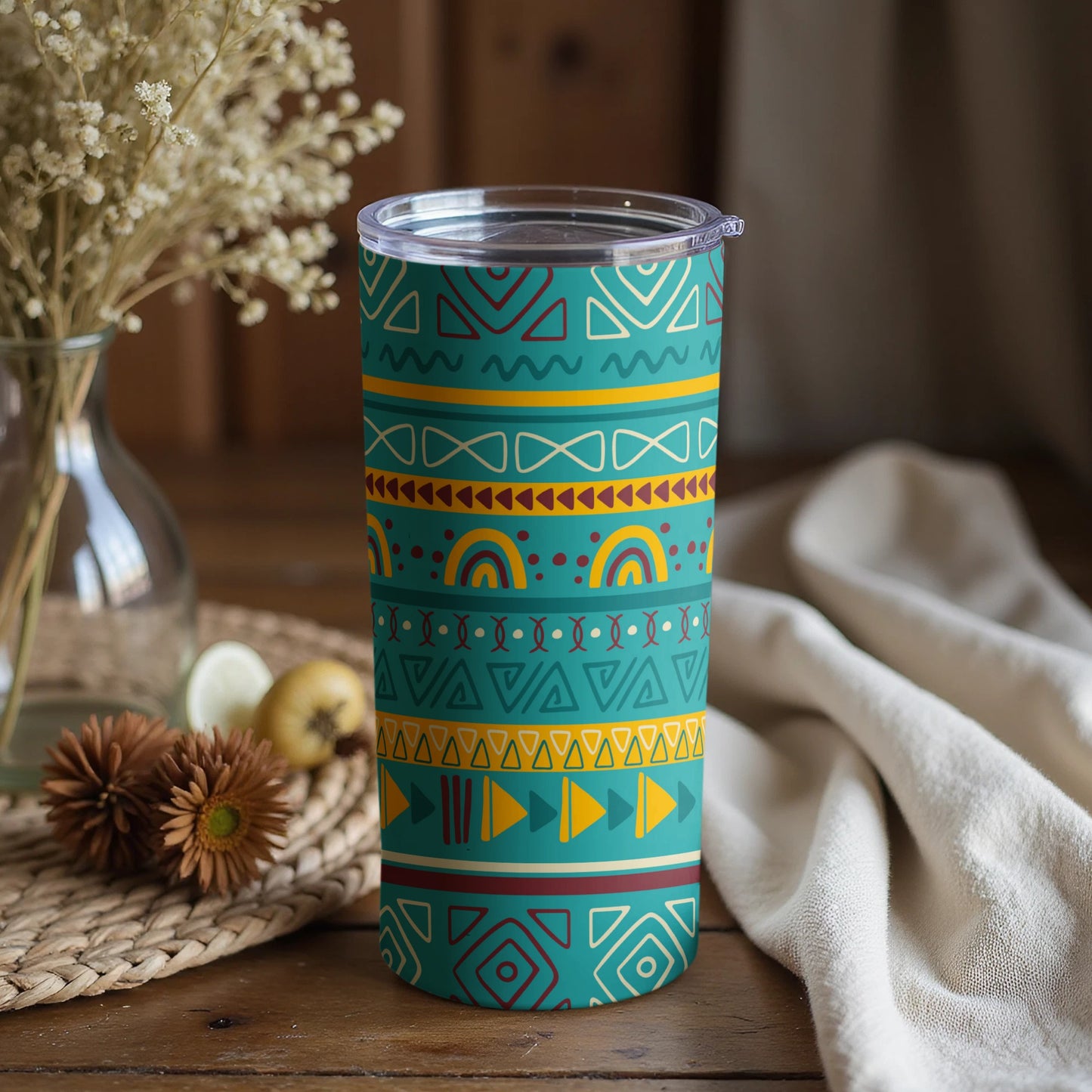 Colorful Geometric Pattern Tumbler for Versatile Use