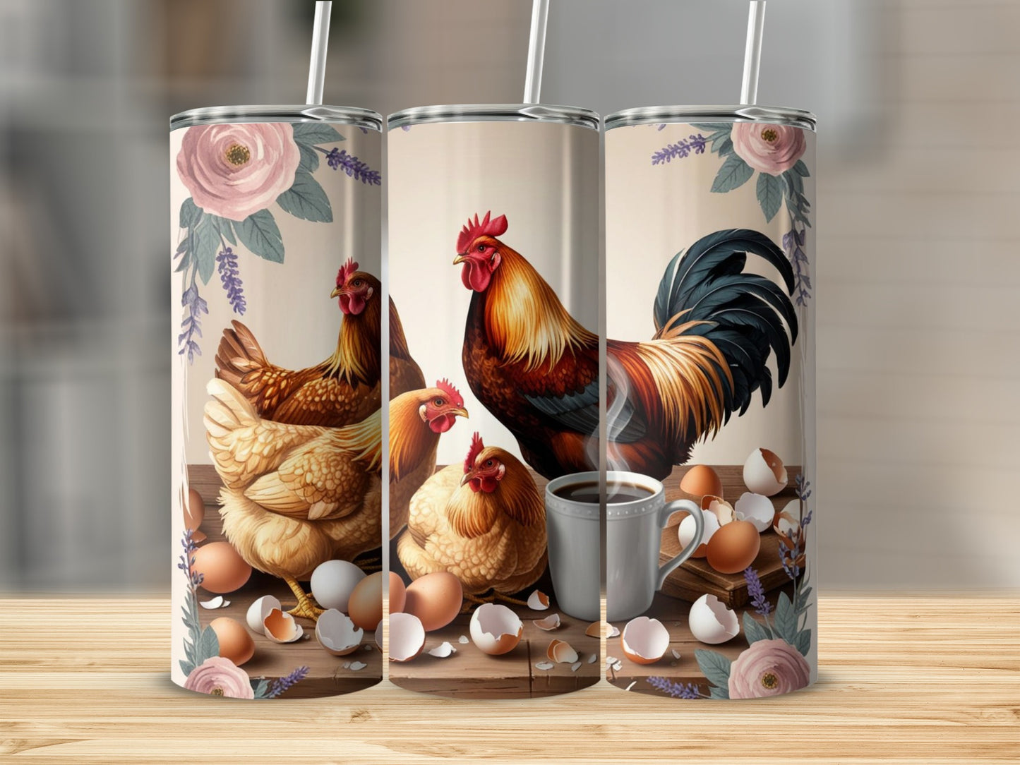Farmhouse Rooster and Hen with Eggs Printed Tumbler