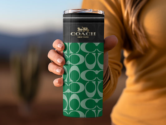 Green and Black Patterned Coach New York Travel Mug