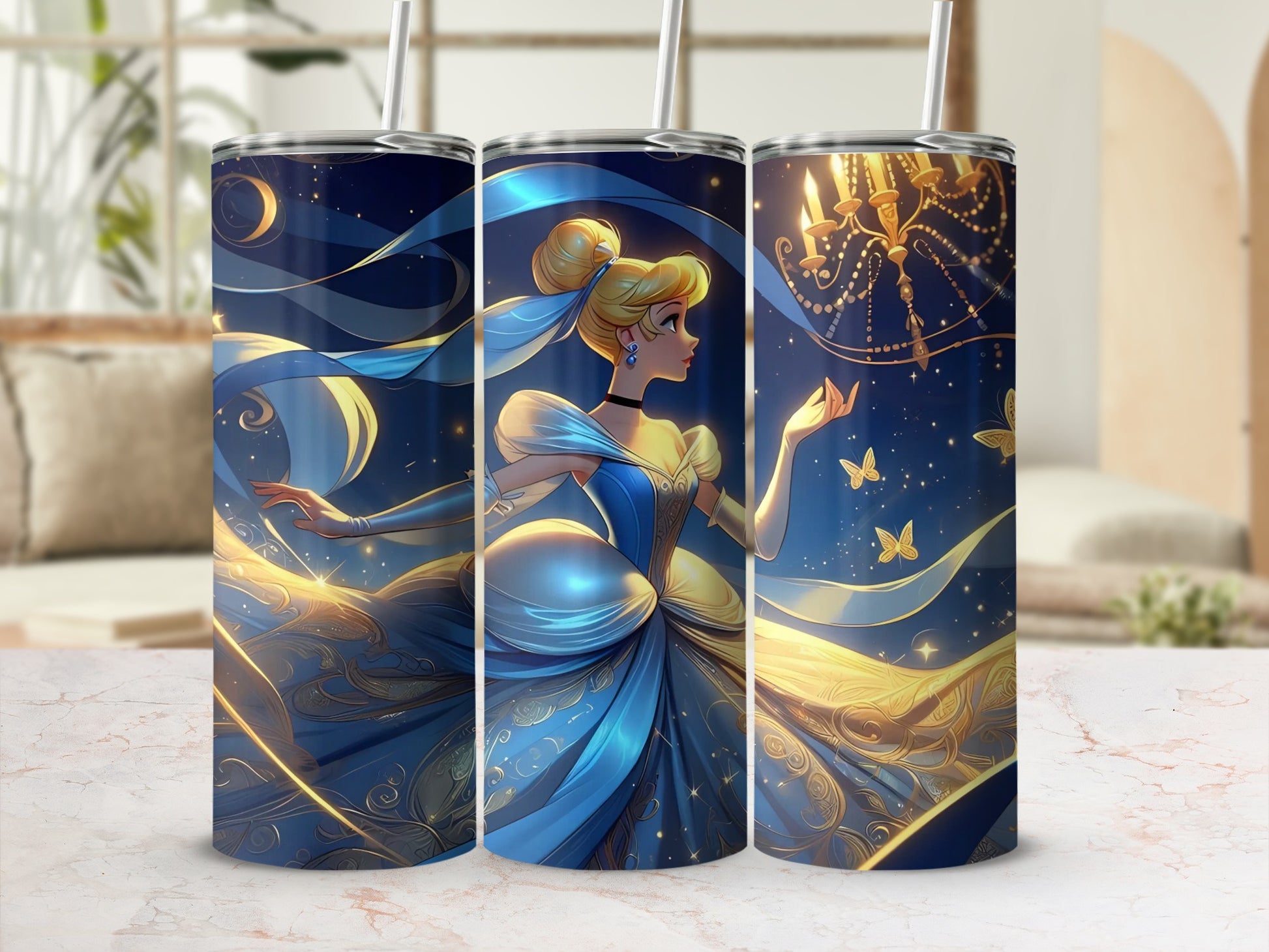 Midnight Princess Tumbler with Straw Elegant Design