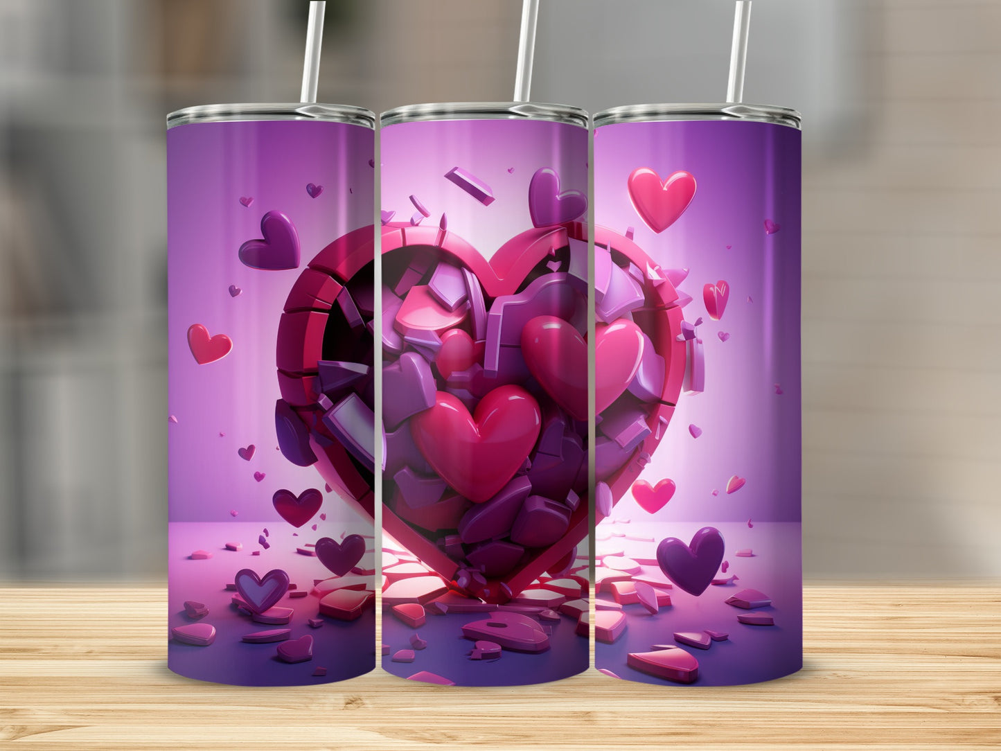 Heart Design with Purple and Pink Broken Pieces Tumbler