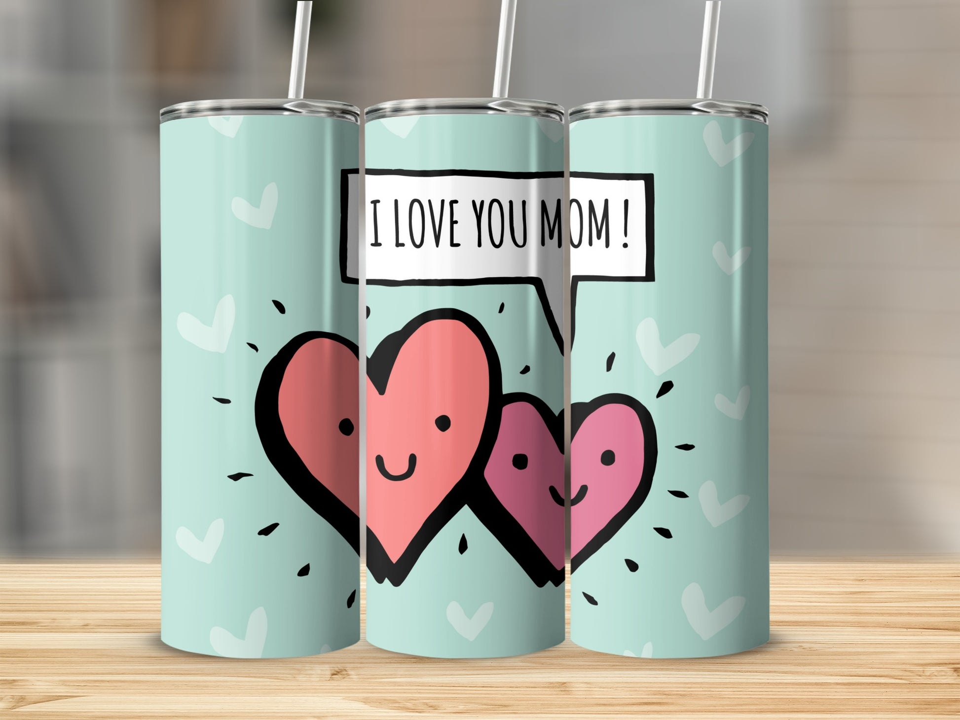 I Love You Mom Heart Design Tumbler With Straw Product