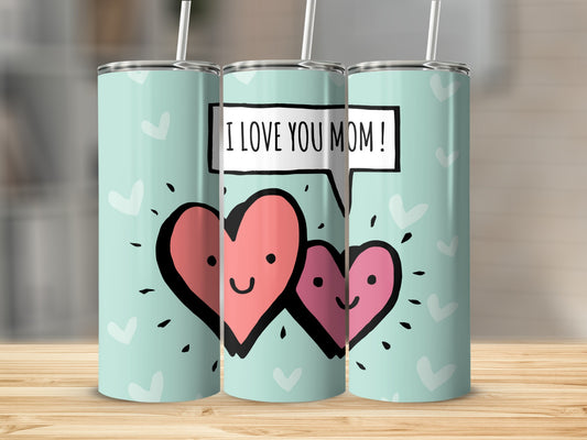 I Love You Mom Heart Design Tumbler With Straw Product