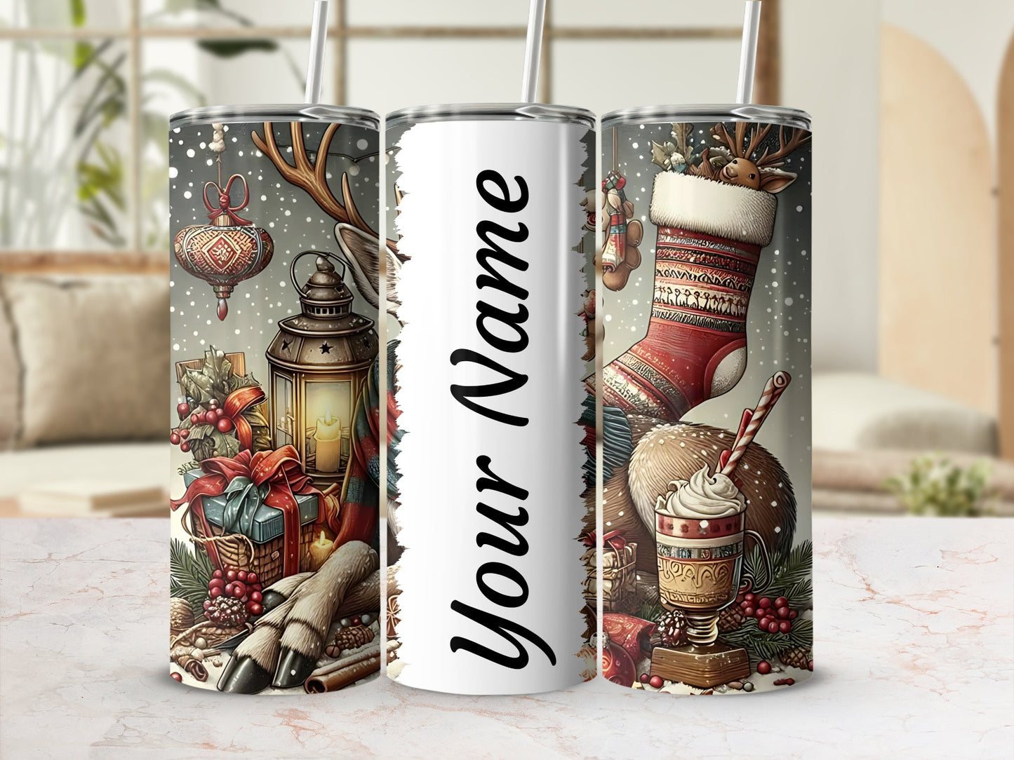 Personalized Christmas Holiday Themed Tumbler Flask