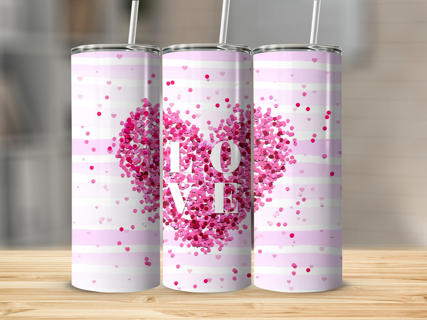 Pink Heart and Love Letters Pattern Tumbler