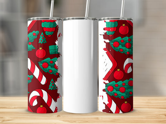 Festive Christmas Design Tumbler with Straw Holiday Mug