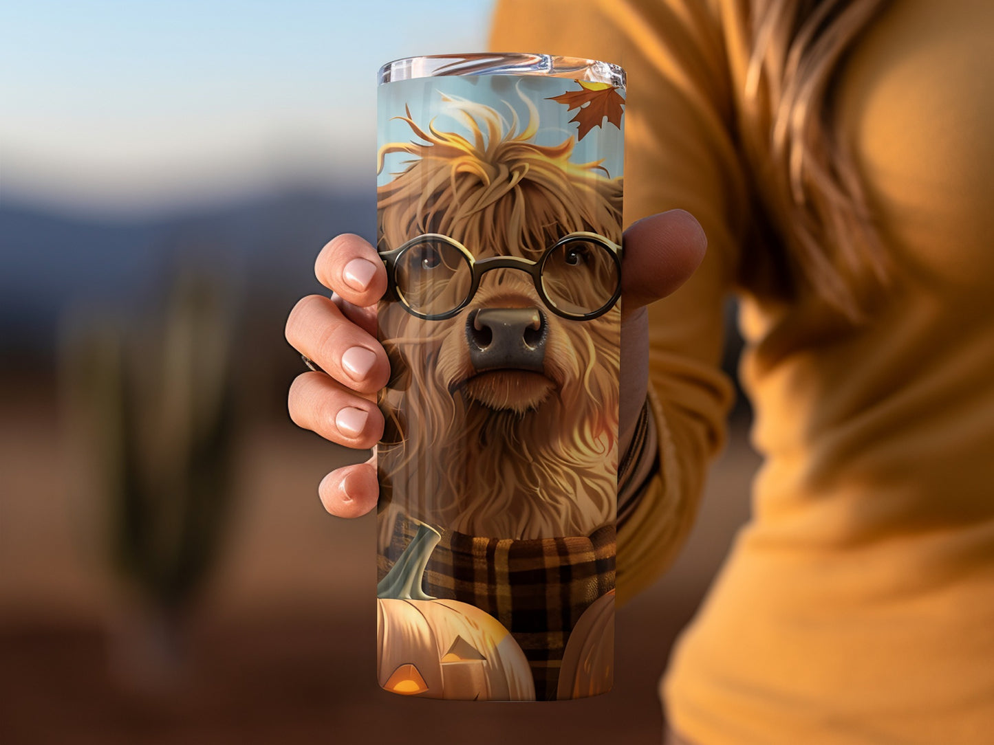 Adorable Highland Cow Wearing Glasses Coffee Tumbler