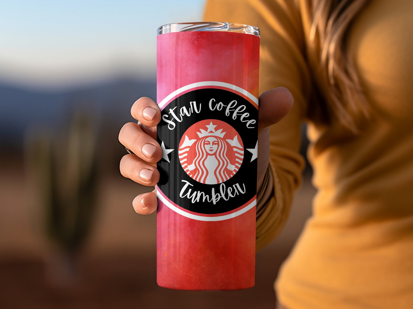 Star Coffee Tumbler with Red and Black Design