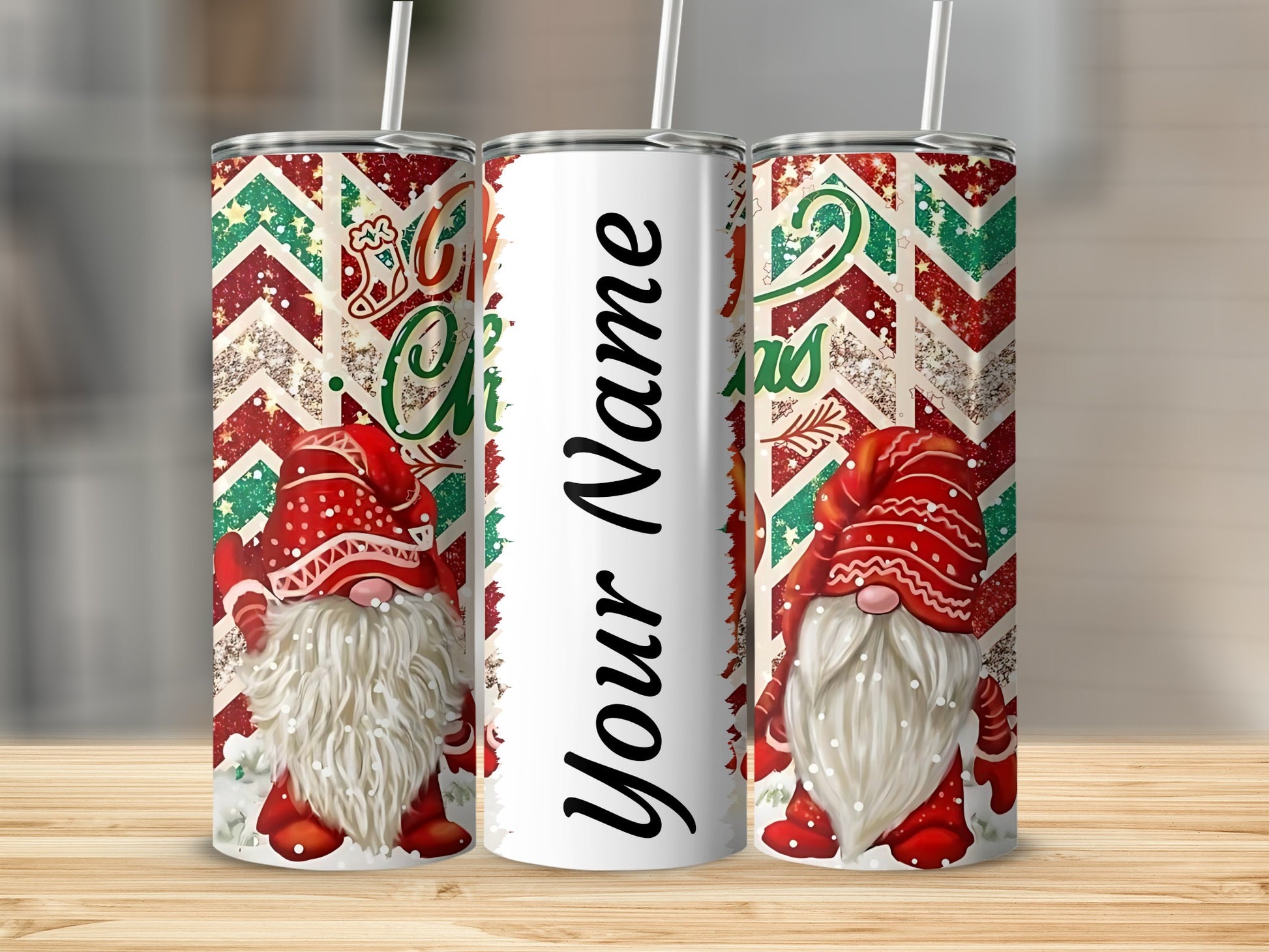 Personalized Christmas Gnome Themed Tumbler Cup
