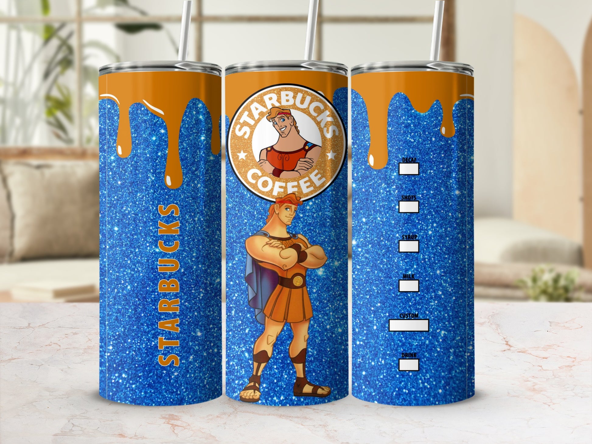 Starbucks Coffee Hercules Glitter Tumbler Custom Drink Container