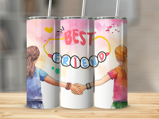 Best Friend Themed Tumbler with Colorful Hand Holding Design