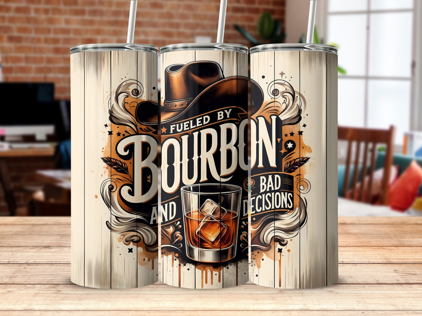 Fueled By Bourbon And Bad Decisions Tumbler product type
Bourbon Tumbler
Bad Decisions
Fueled By Bourbon
Whiskey Drinkware
Cowboy Hat Tumbler
Western Style Cup
Rustic Design
Funny Tumbler
Humor Quote
Distressed Look
Vintage Aesthetic
Bar Accessories
Alcohol Gift
Men's Gift Idea
Drink Tumbler
Beverage Holder
Statement Piece
Unique Gift
Party Drink
Adult Humor