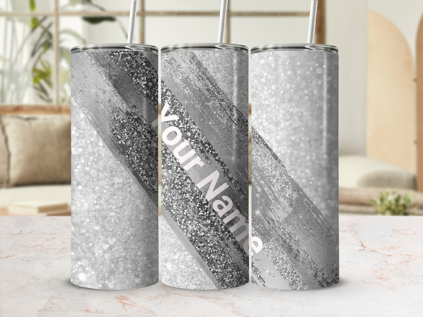 Personalized Glitter Gray Customizable Tumbler