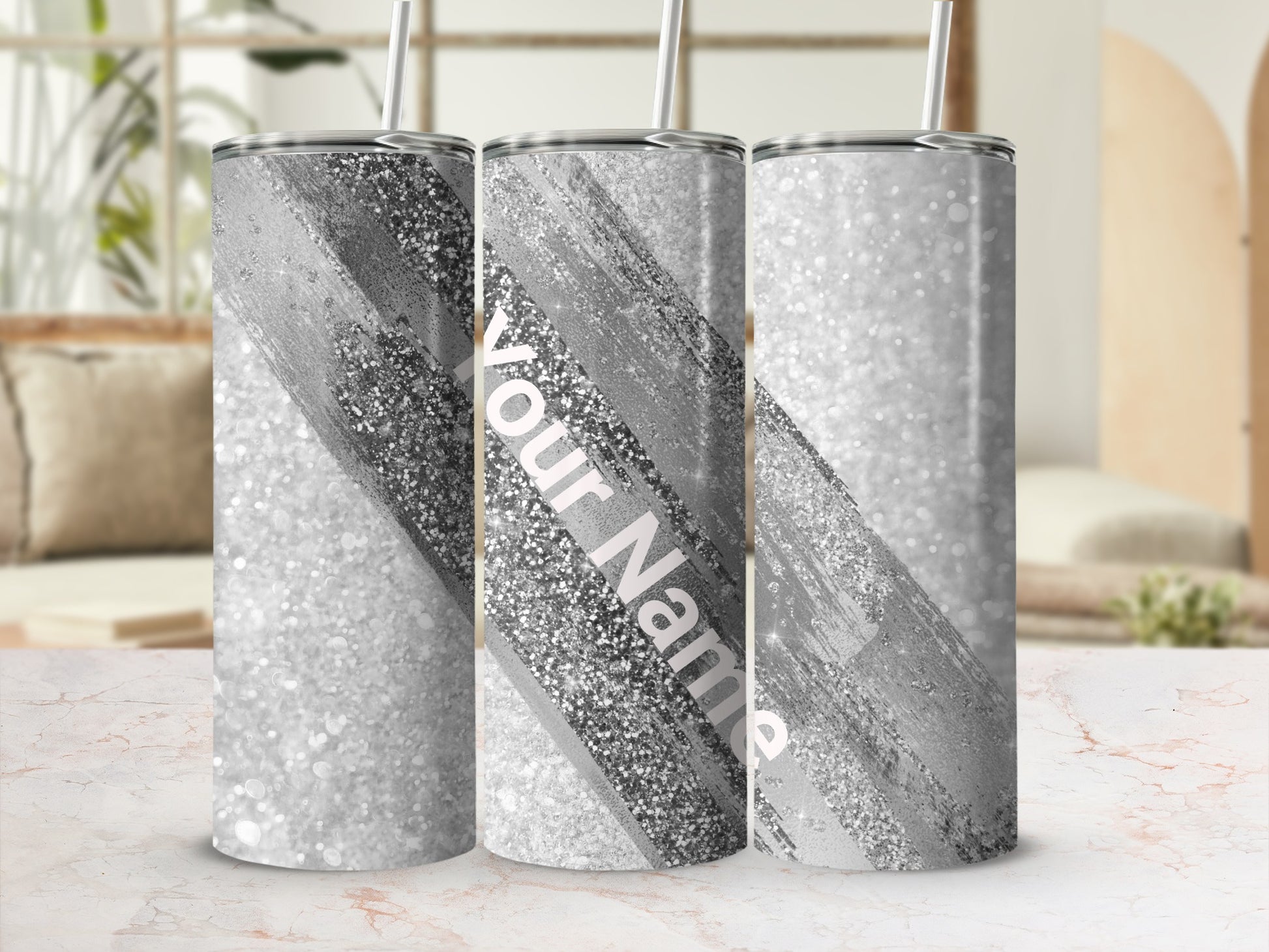 Personalized Glitter Gray Customizable Tumbler