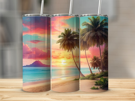 Stunning Tropical Beach Sunset Print Tumblers