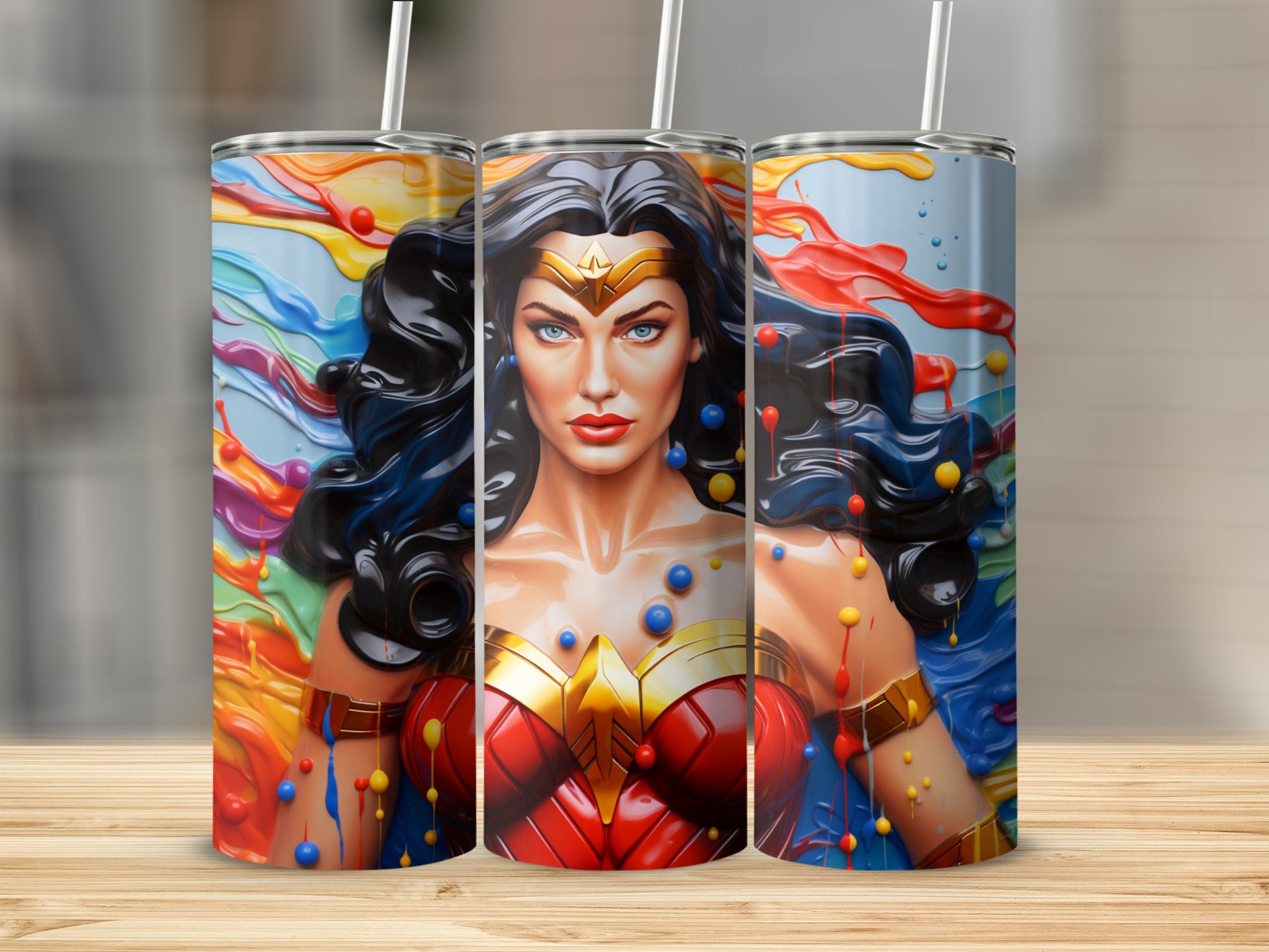Vibrant superhero-inspired colorful tumbler
