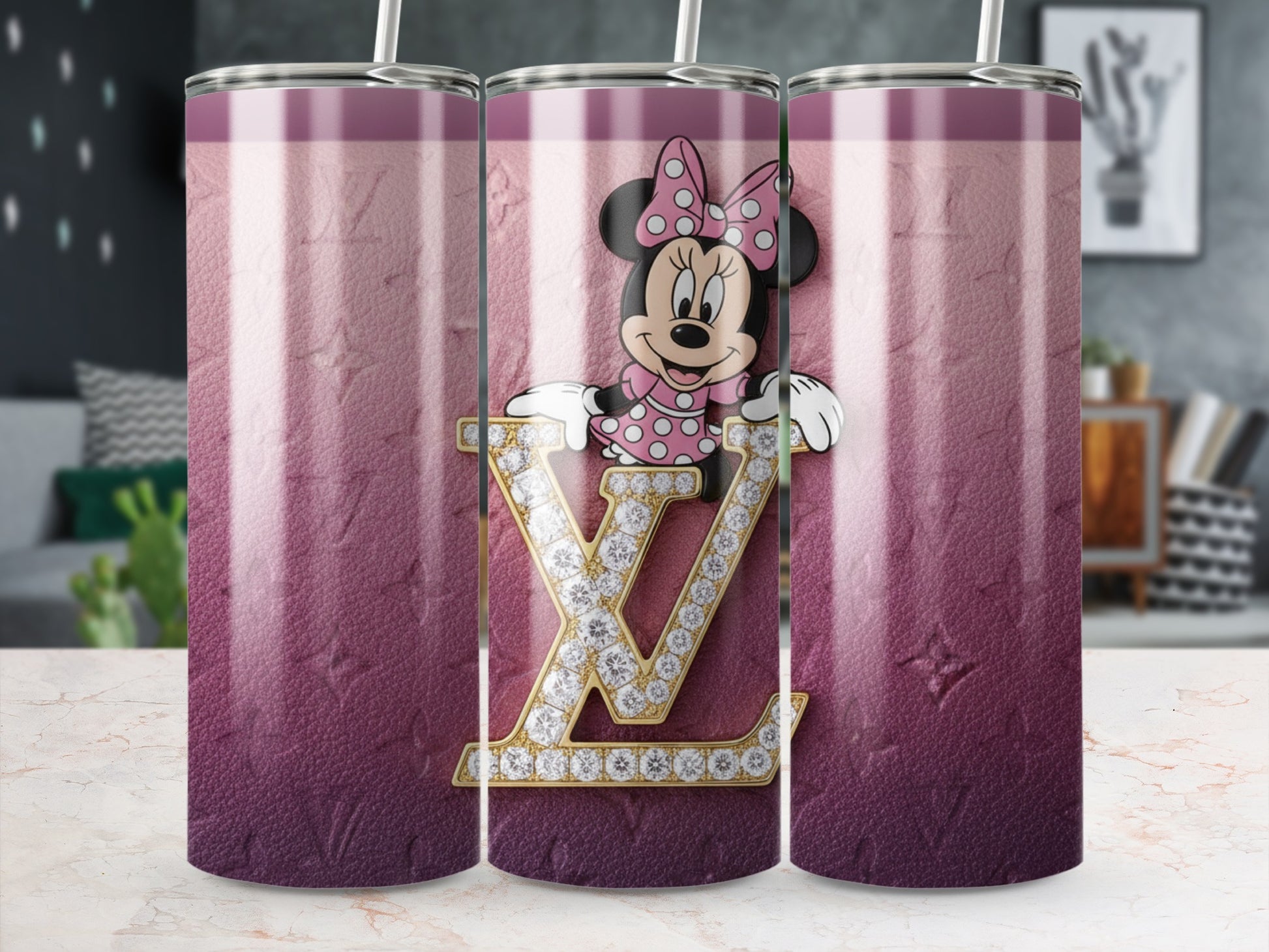 Minnie Mouse and Diamond LV Tumbler Cup Design