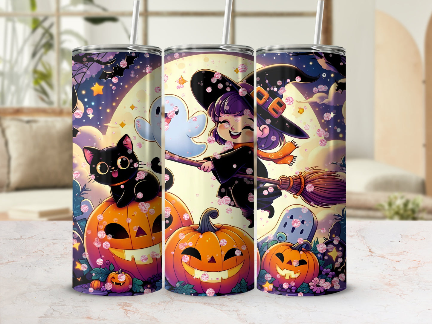 Cute Halloween Witch and Cat Tumbler for Festive Fun