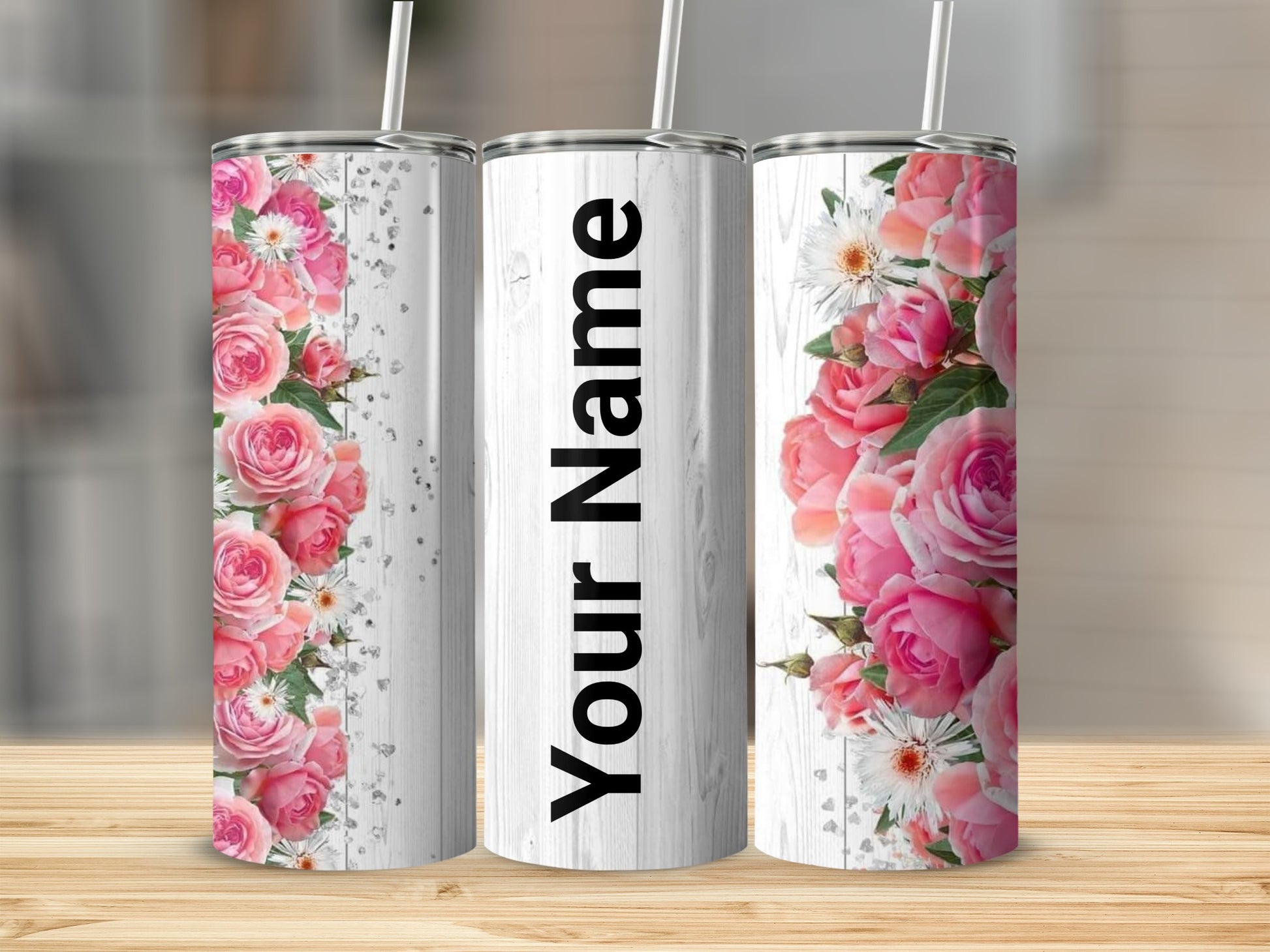 Personalized Floral Design Tumbler with Your Name