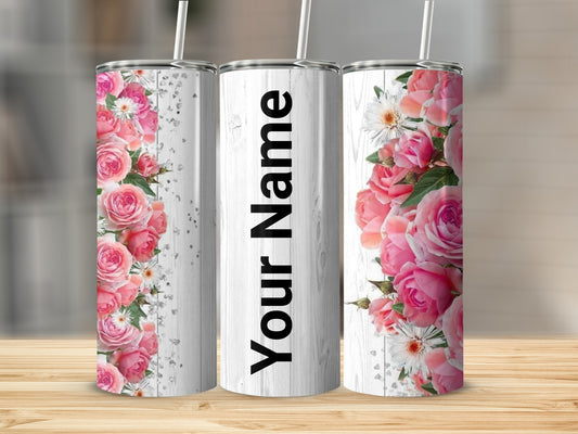 Personalized Floral Design Tumbler with Your Name