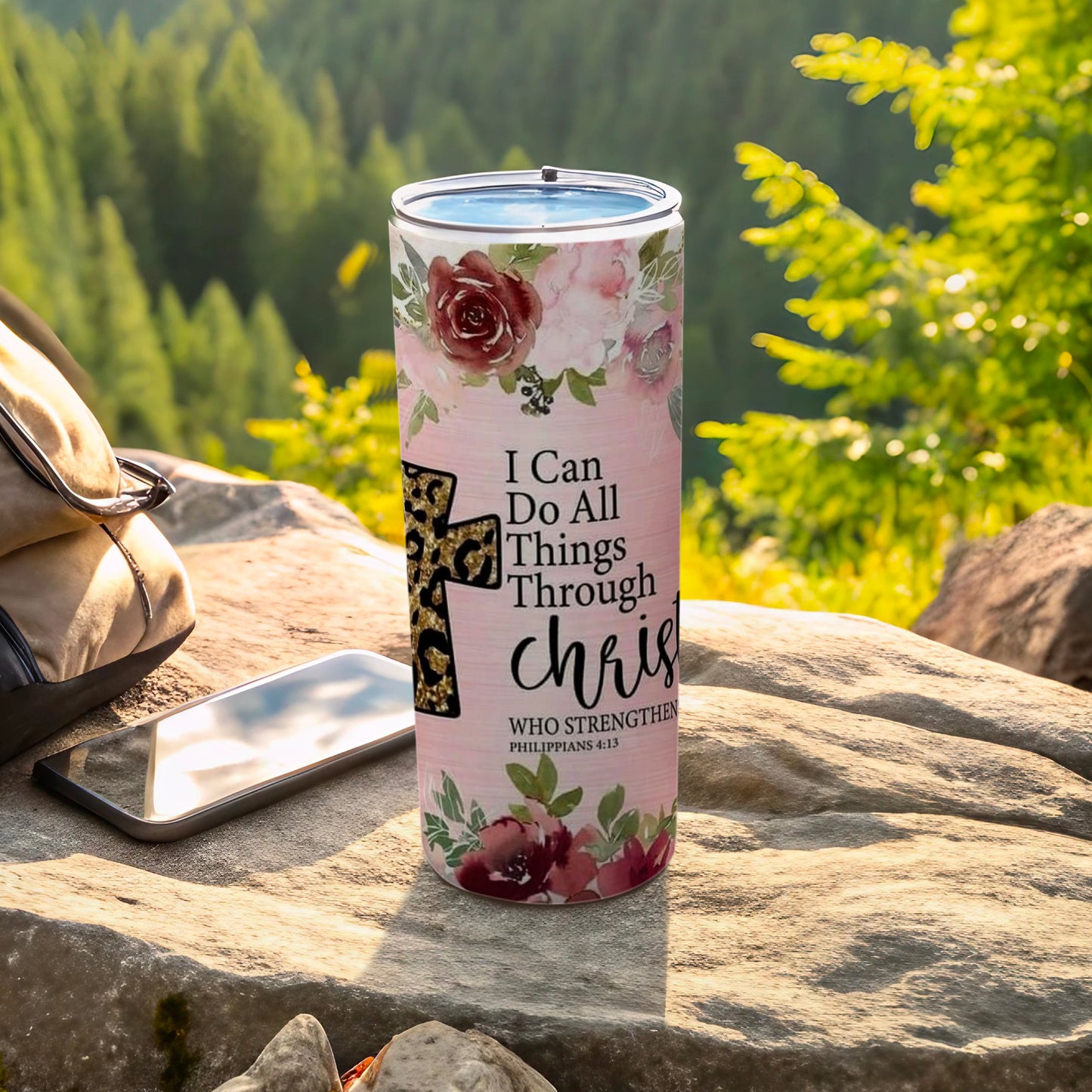 I Can Do All Things Through Christ Floral Tumbler