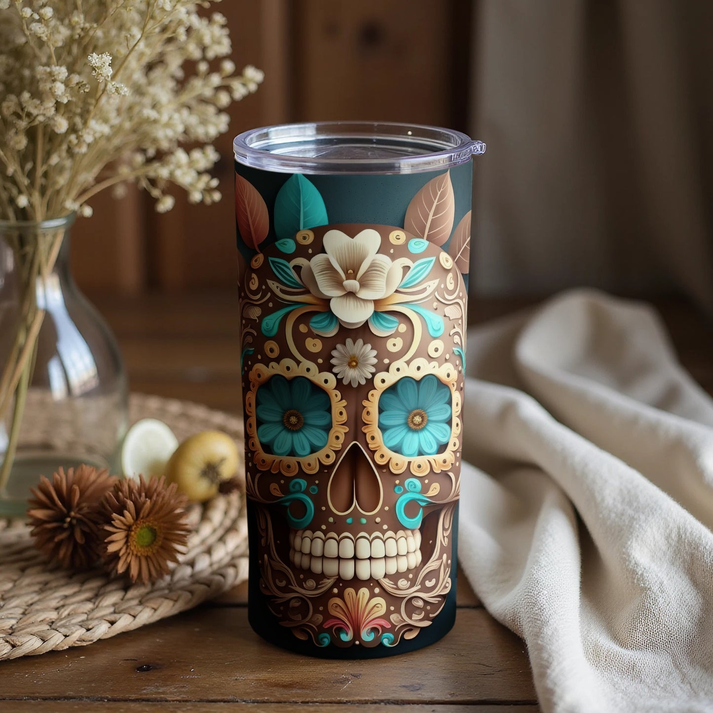 Day of the Dead Skull Design Insulated Tumbler