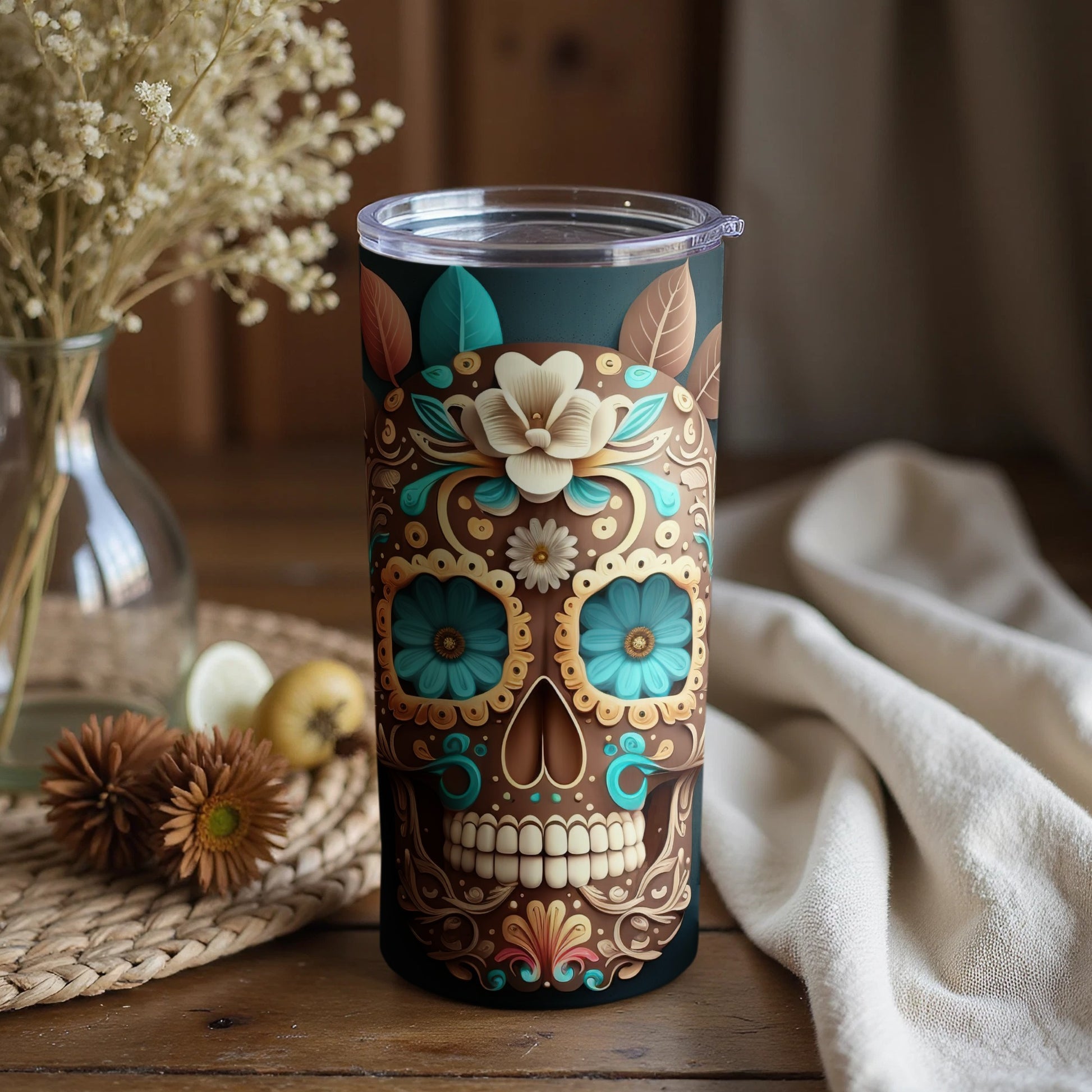Day of the Dead Skull Design Insulated Tumbler