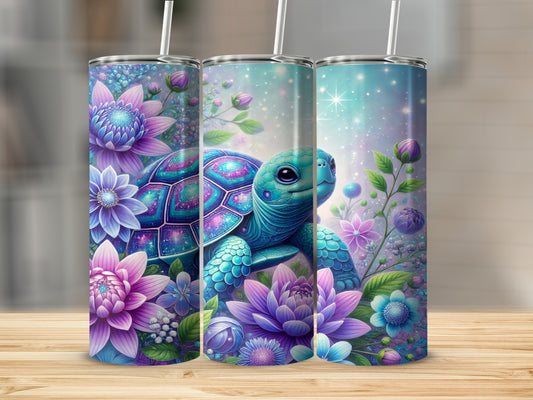 Colorful Turtle and Floral Design Insulated Tumbler