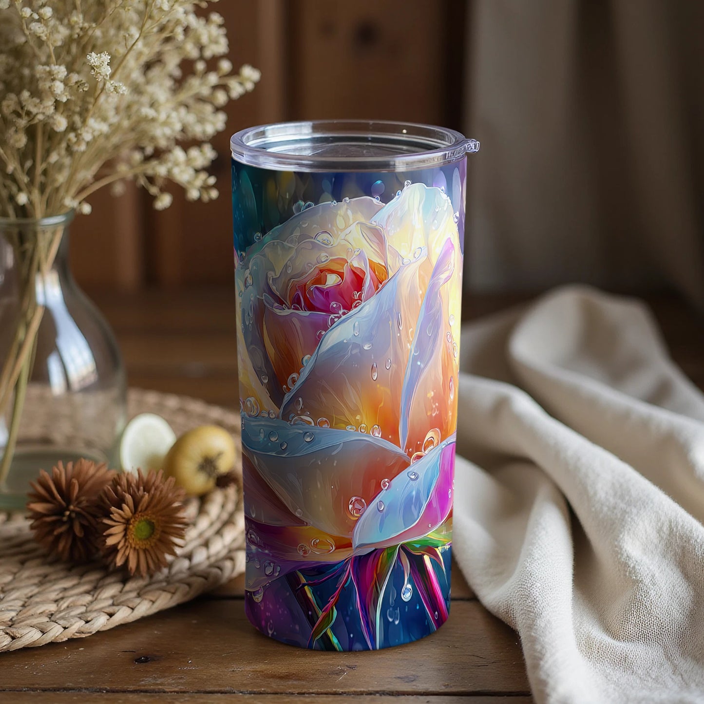 Vibrant Floral Fantasy Insulated Tumbler with Lid