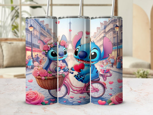 Cute Cartoon Characters on Tandem Bike Beverage Tumblers