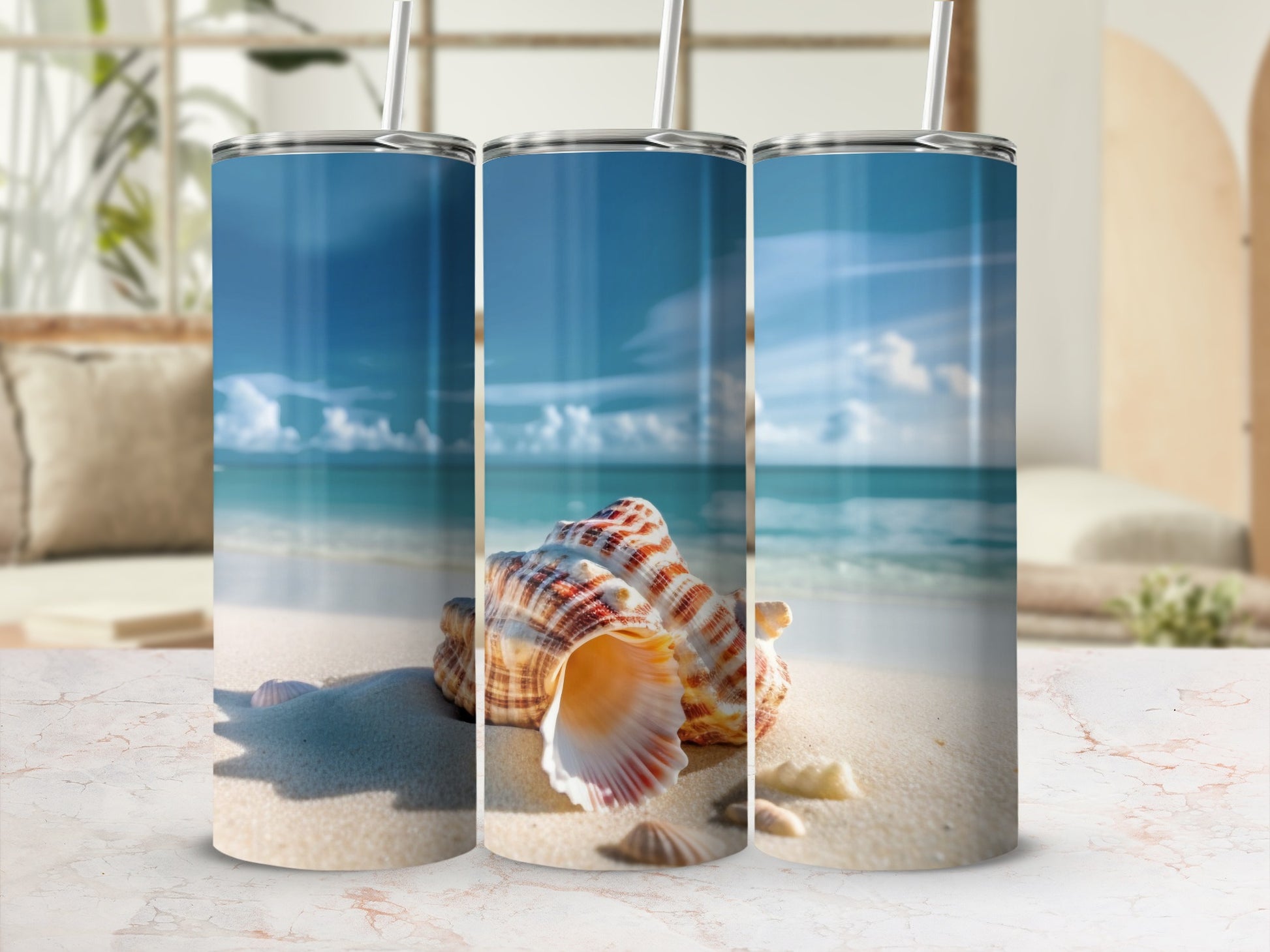 Beach Seashell Scene Insulated Tumbler Design