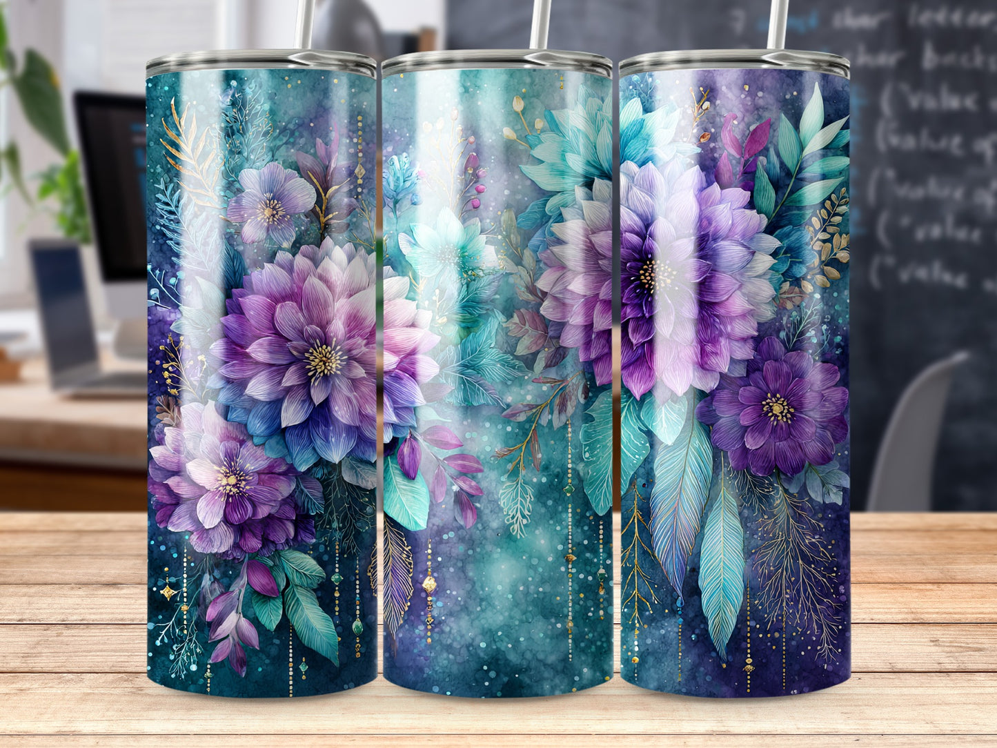 Beautiful Floral Pattern Tumblers with Purple Hues
