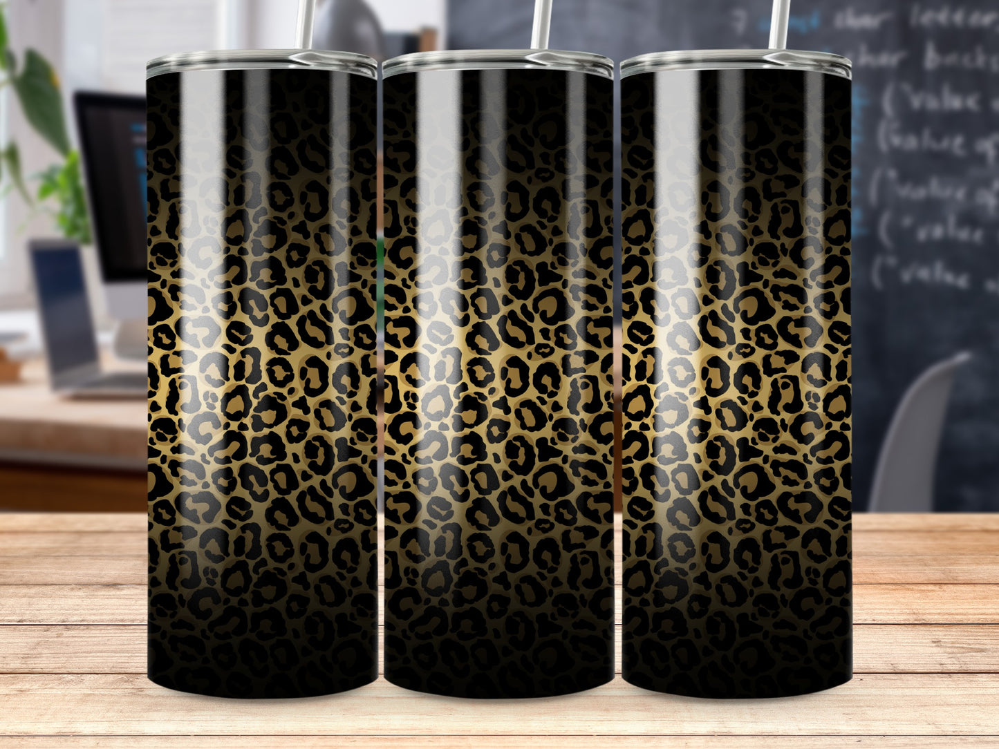 Fashionable Gold Black Gradient Leopard Print Tumbler product type