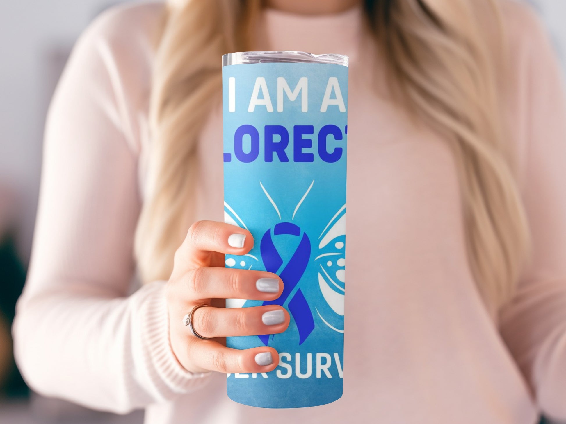 I Am A Survivor Blue Ribbon Graphic Tumbler Cup