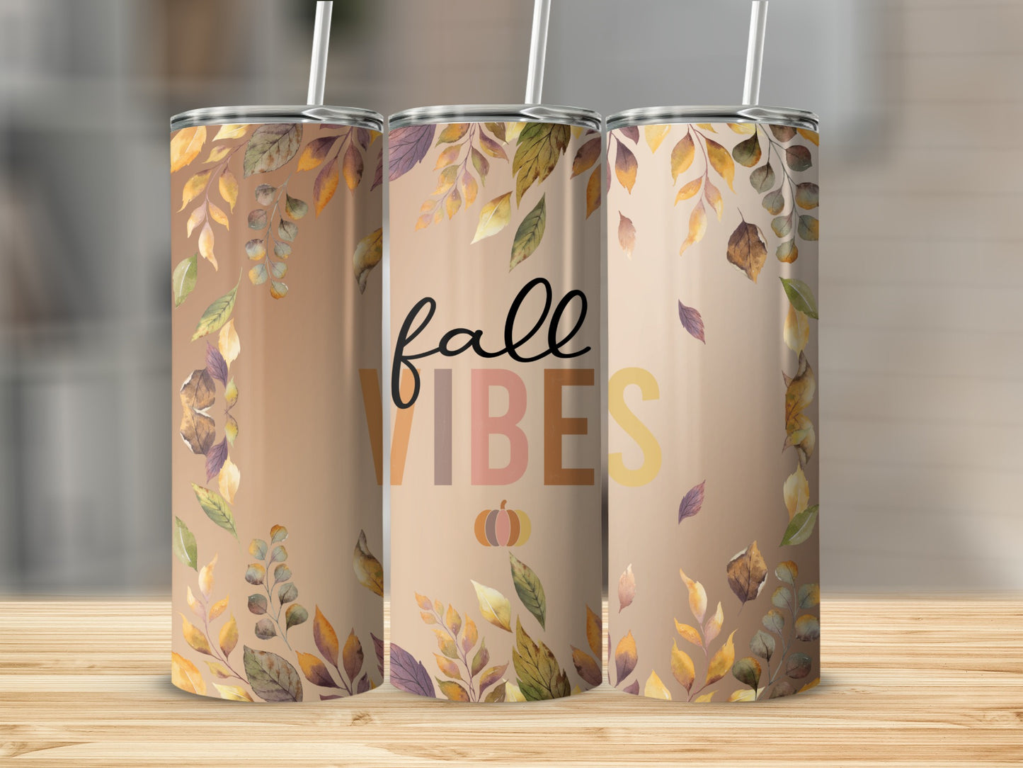Fall Vibes Insulated Tumbler With Autumn Leaves Design