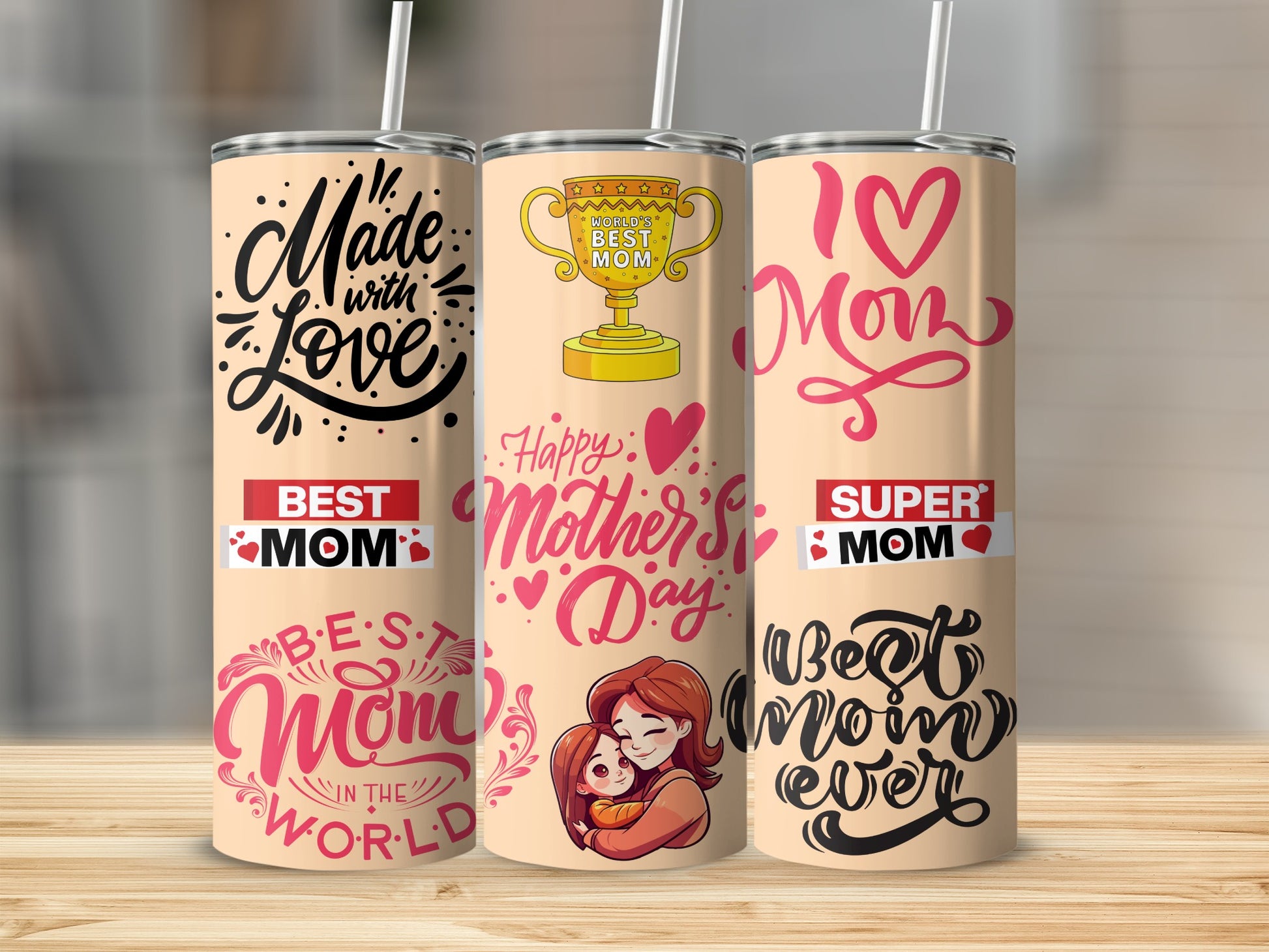 Best Mom Mother's Day Gift Cups with Love and Super Mom