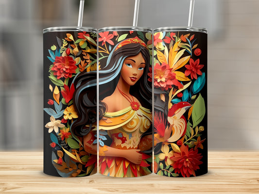 Floral Princess Tumbler with Colorful Flowers Design