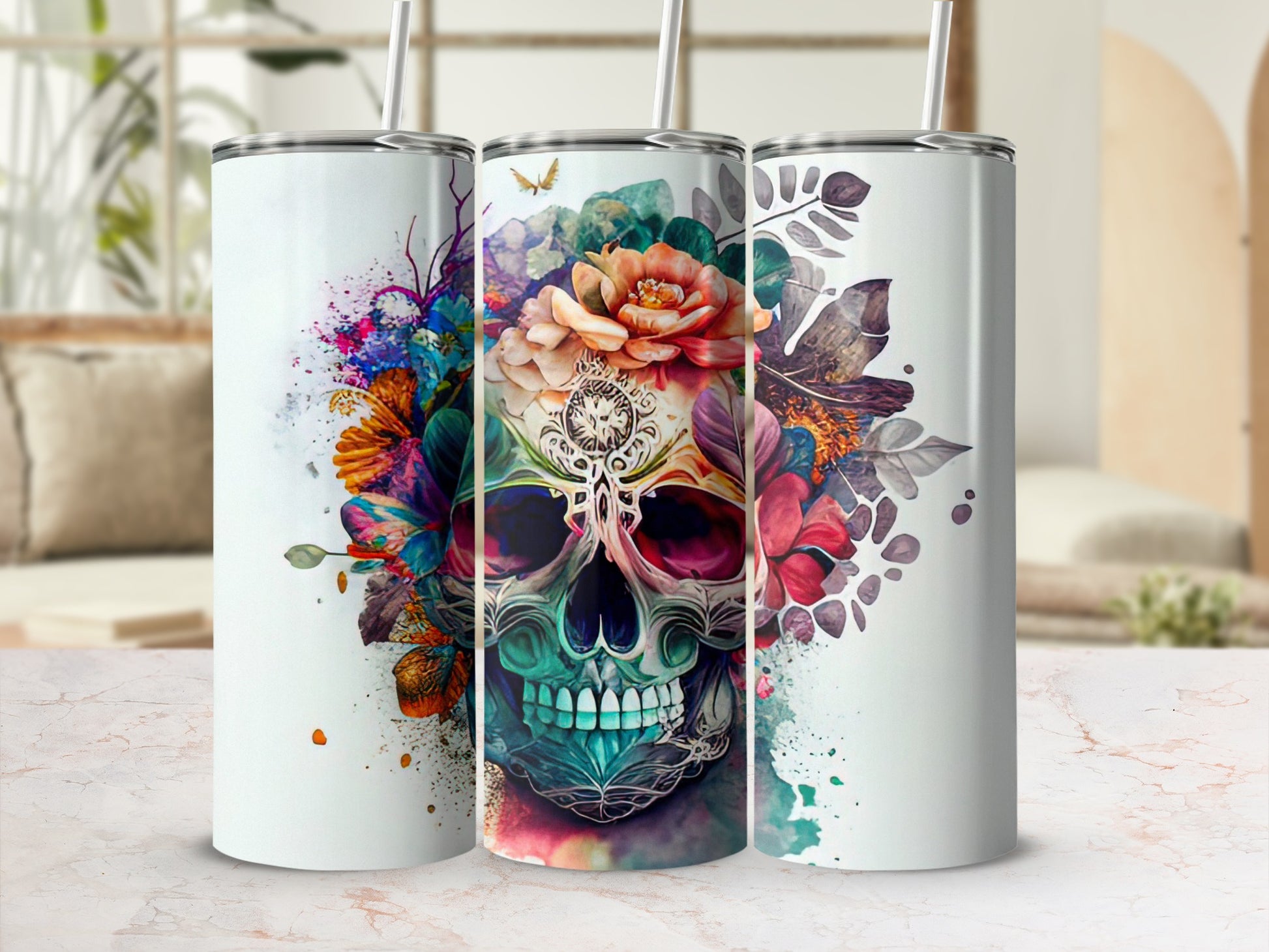 Colorful Floral Skull Art Insulated Tumbler Product