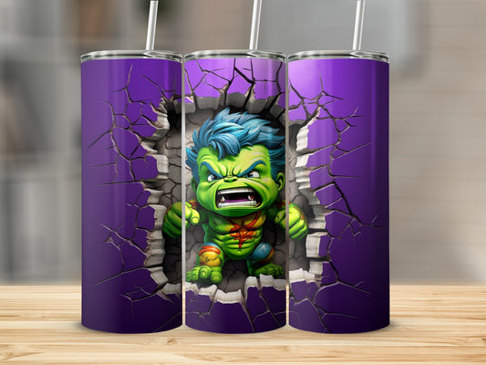 Purple Tumbler Featuring Angry Cartoon Hulk Design