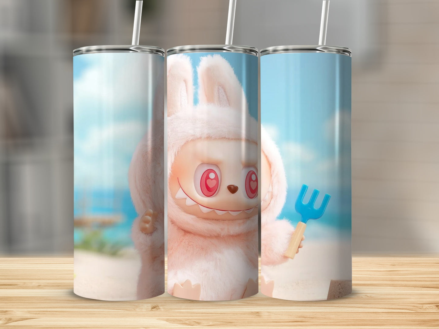 Cute Rabbit Character Beach Scene Tumbler Product