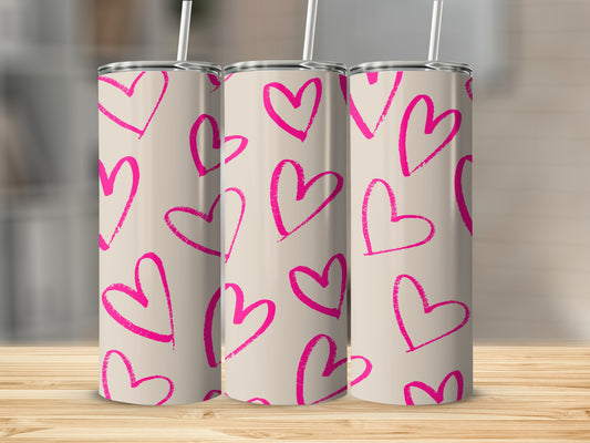 Pink Heart Pattern White Tumbler Cup Valentine's Day