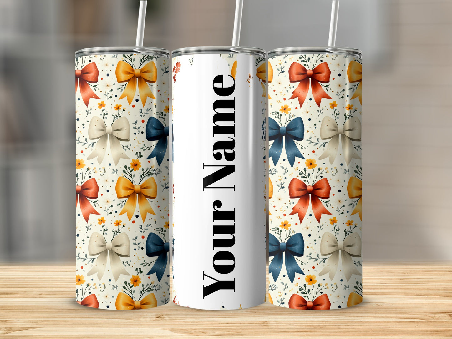 Customizable Bow Pattern Tumbler Cup 20oz for Everyday Use