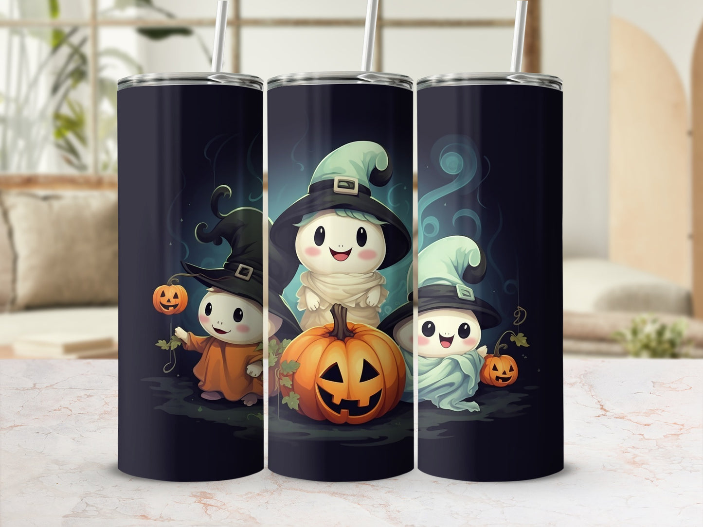 Halloween Pumpkin and Ghost Characters Tumbler Product