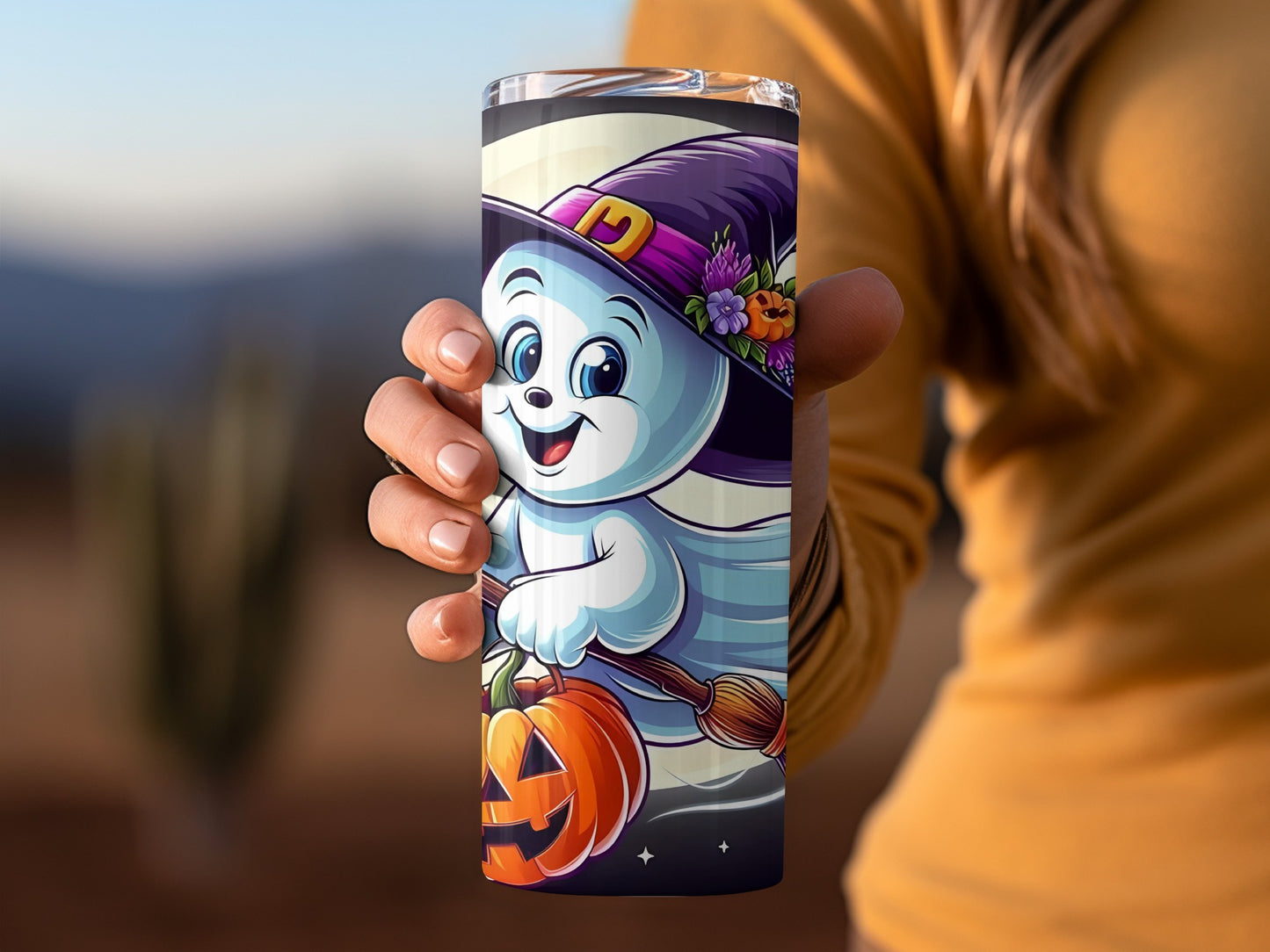 Cute Ghost with Pumpkin Halloween Tumbler Product