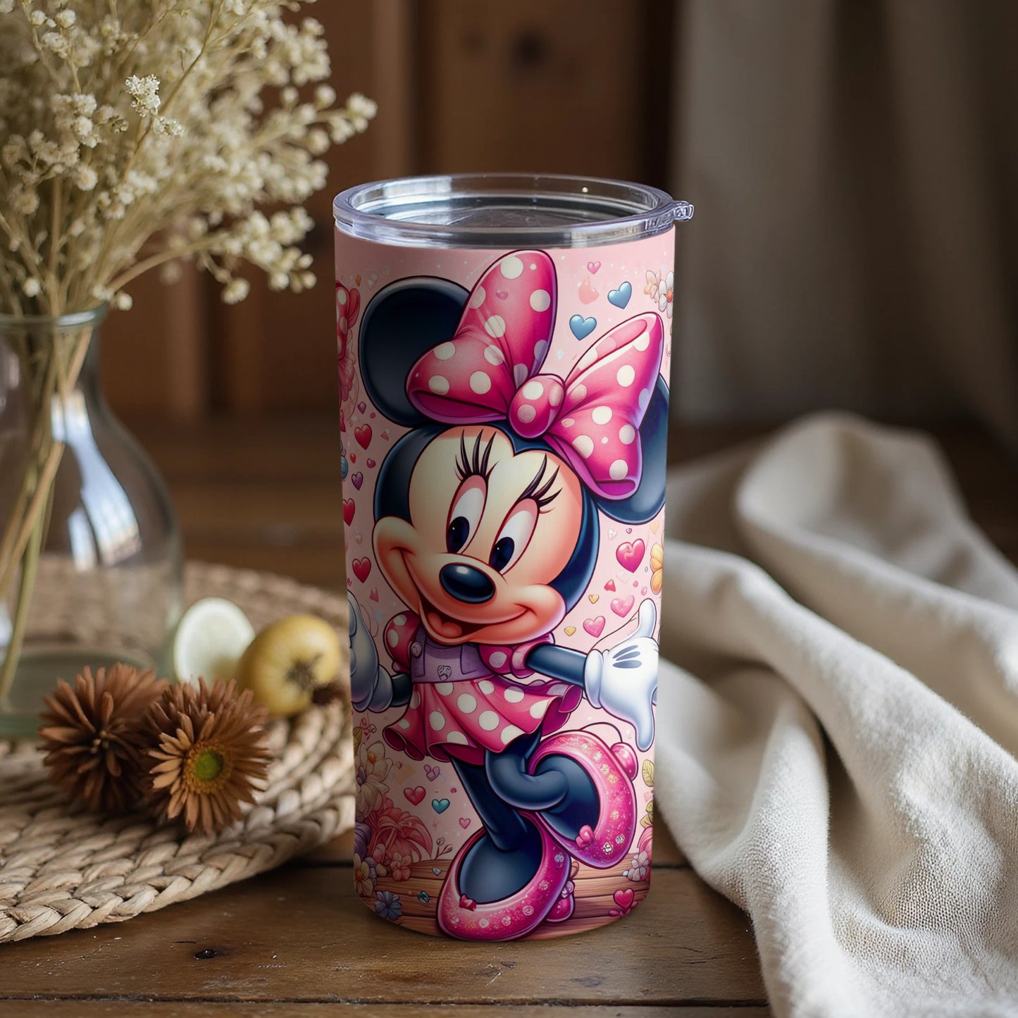 Adorable Minnie Mouse Hearts and Polka Dots Tumbler