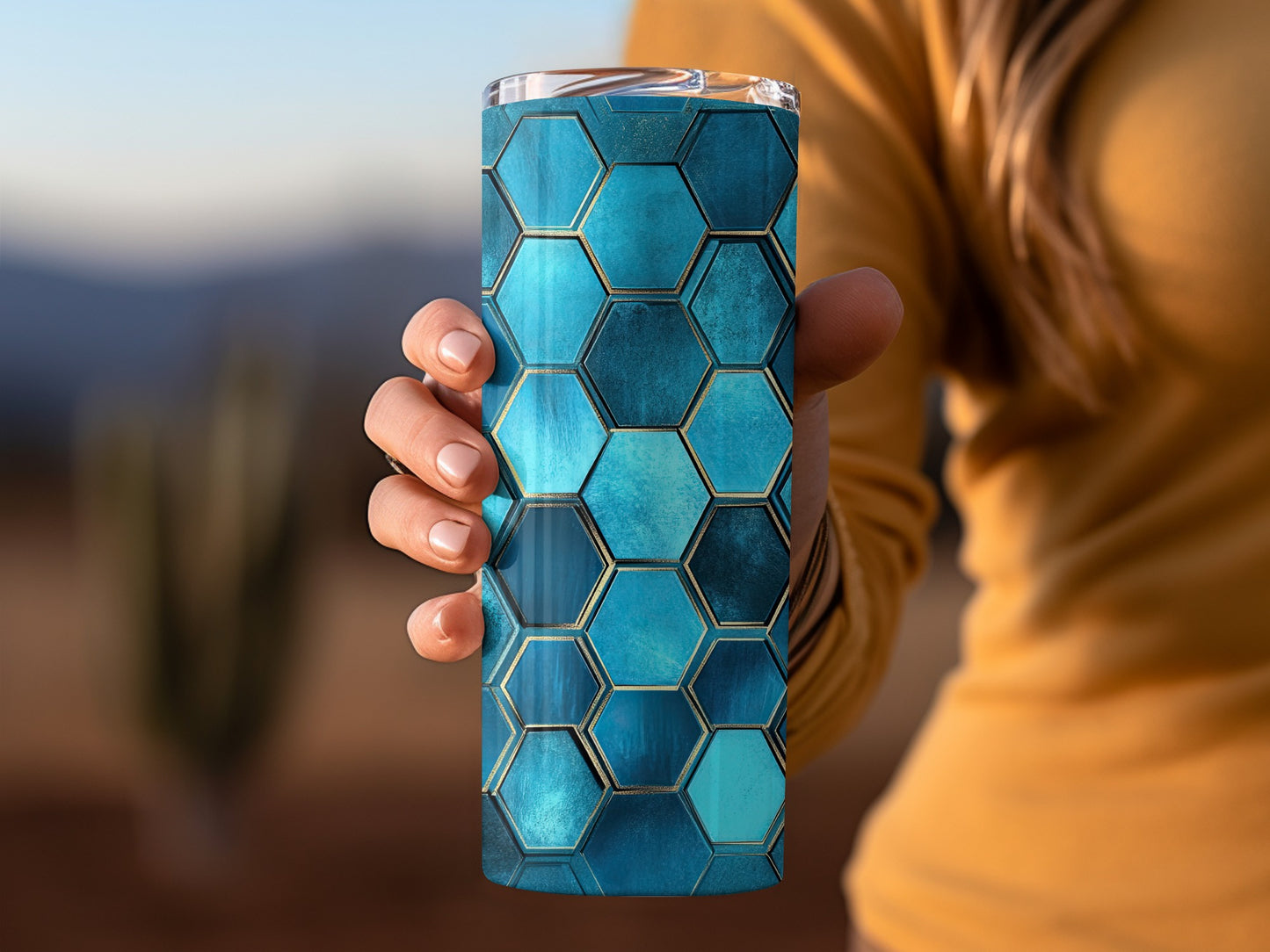 Hexagon Pattern with Turquoise Colors Digital Tumblers
