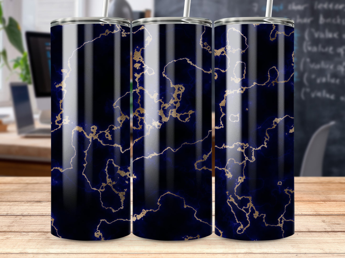 Dark Blue Gold Veined Marble Pattern Tumbler product type