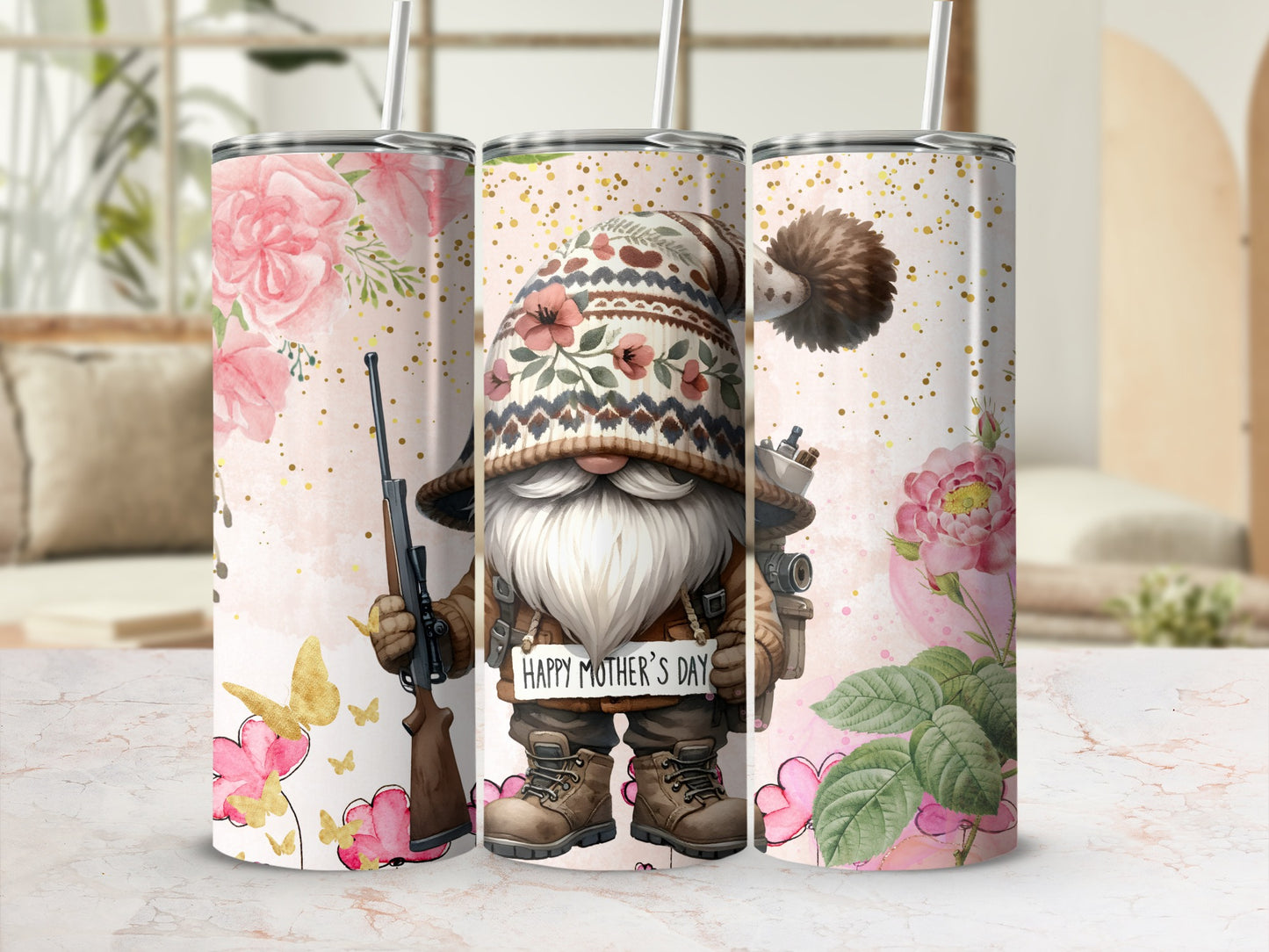 Mother's Day Gnome Flowers Design Tumbler Cup