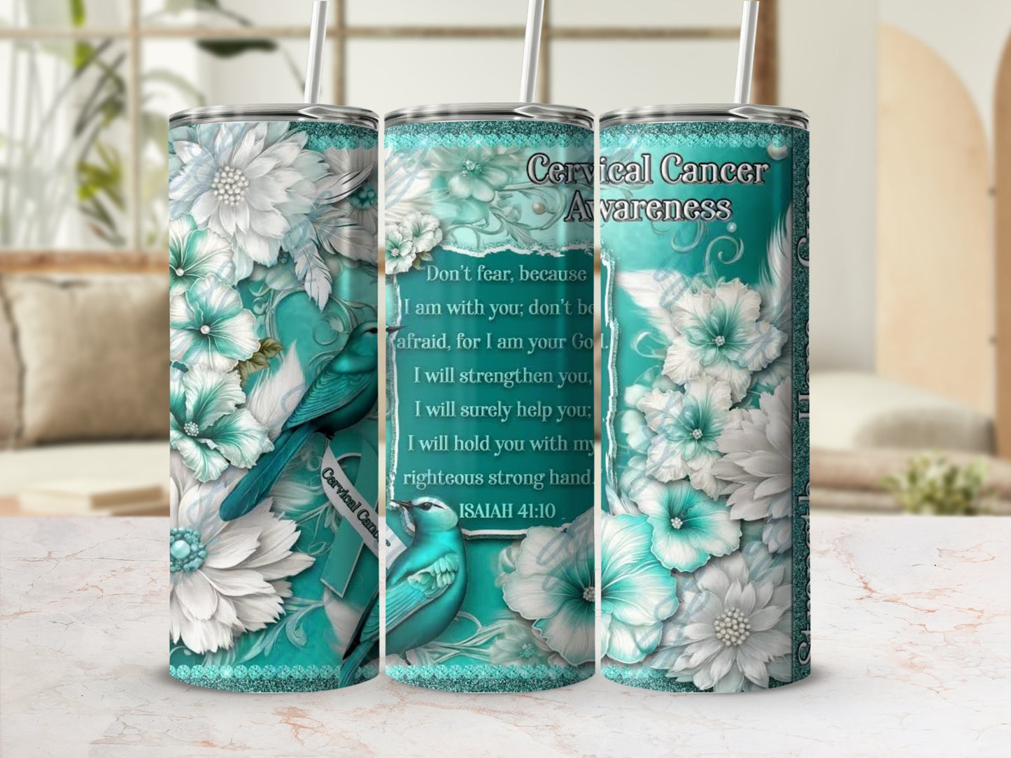 Cervical Cancer Awareness Floral Design Tumbler